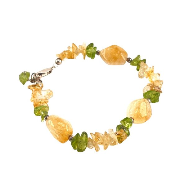 Citrine & Peridot Gemstone Bracelet 7.5'' With Sterling Silver Lobster Clasp - Picture 8 of 8